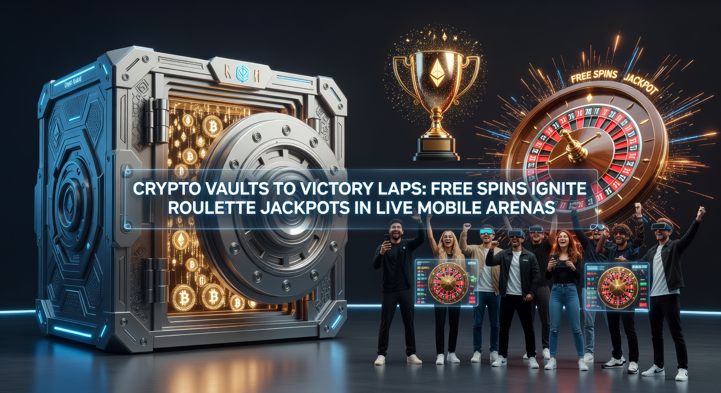 Detaillierte Darstellung eines digitalen Krypto-Tresors, der sich öffnet und Roulette-Jackpots freigibt, mit mobilen Live-Elementen im Hintergrund