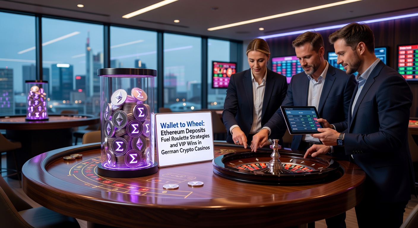 VIP-Spieler feiert Gewinn am Roulette-Tisch mit Ethereum-Symbolen und Wallet-Integration im Hintergrund